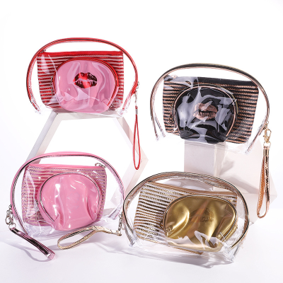 Factory Direct Sales Waterproof Transparent PVC Three-Piece Set Glossy Cosmetic Bag Ladies Cosmetics Storage Bag