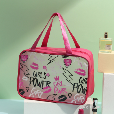 Travel Cosmetic Bag Love Printing Women's Cosmetics Storage Bag PVC Convenient Wash Bag Factory Wholesale