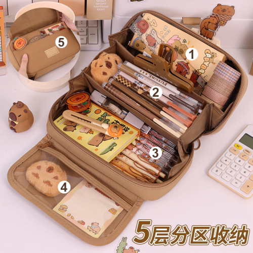 跨境火山翻盖笔袋大容量高颜值男孩女孩中小学生儿童文具盒铅笔盒