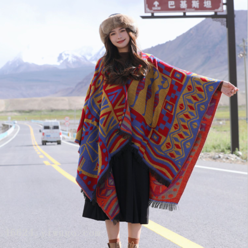 Export Scarf Wholesale E-Commerce Live Supply Chain Supply Chain Ethnic Style with Hat Split Shawl Blanket