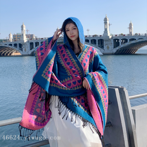 Wholesale Ethnic Style Travel Wear Cloak Thickened Shawl Summer Scarf Women‘s Air Conditioning Blanket Cloak Outerwear