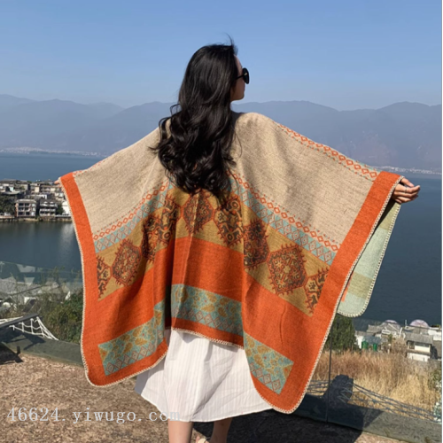 Wholesale Ethnic Style Travel Wear Cloak Thickened Shawl Summer Scarf Female Tibet Xinjiang Blanket Cloak Outer Wear