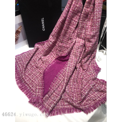 export scarf wholesale e-commerce live broadcast 42 chanel style series eyelash silver silk double-sided chanel style plaid scarf