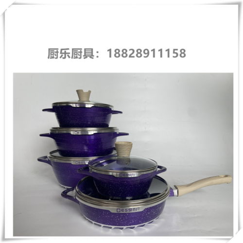 die casting aluminum pot household 10-piece maifan stone pot set bakelite cover beads pointed ear non-stick pot kitchen products pot wholesale