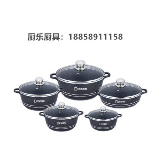 aluminum pot household soup pot stew pot black 10-piece glass lid set non-stick aluminum pot kitchen supplies wholesale