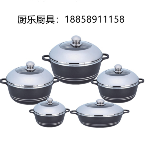 spot supply 10-piece aluminum pot black 10-piece combination cover non-stick pan aluminum pot stew pot gift pot maifan stone