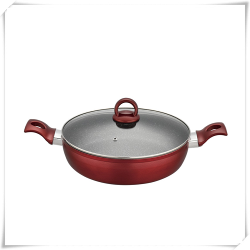 [hot selling in foreign trade] stretch oblique fine grain aluminum pot shallow soup pot liner marble coating non-stick pan aluminum pan frying pan