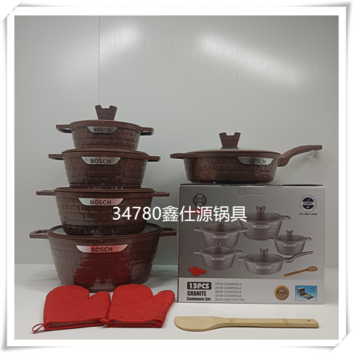 Die Casting Aluminum Pot Diamond Block 13-Piece Set Adopts High-End Silicone Cover Non-Stick Pan Stockpot Frying Pan Foreign Trade Hot Selling Product