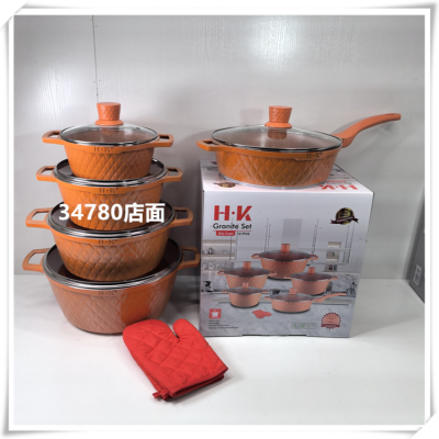 Die Casting Aluminum Pot Granite Coated Medical Stone Non-Stick Pan Household Aluminum Pot Stockpot Foreign Trade Hot Selling Product Wholesale