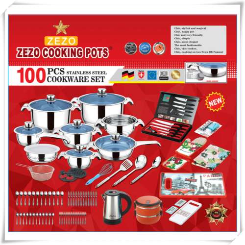 stainless steel 100-piece set household kitchen utensils pot set 201 material cookware wholesale in stock supply