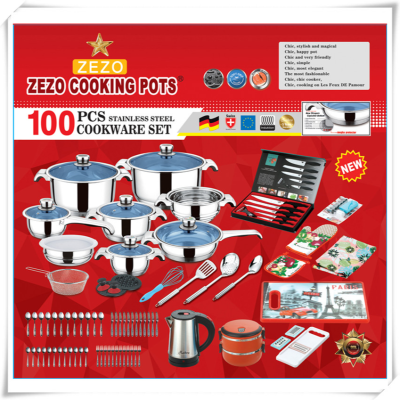 Stainless Steel 100-Piece Set Household Kitchen Utensils Pot Set 201 Material Cookware Wholesale in Stock