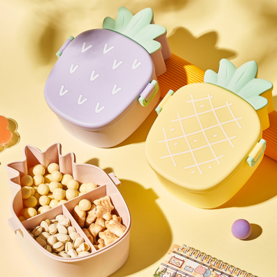 New Pineapple Shape Candy Box Children's Cute Grid Nut Snacks Storage Box Portable with Cover Food Box