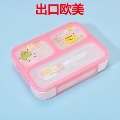 Three Or Four Grid Sealed Microwave Lunch Box Plastic Compartment Lunch Box Student Children Cartoon Separated Lunch Box