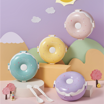 Donut Stainless Steel 304 Lunch Box Creative Cute Student Lunch Box with Spoon Fork Portable Lunch Box