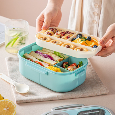Plastic Lunch Box Pp Microwaveable Heating Sealed Portable Divided Lunch Box Student Bento Box Cross-Border Wholesale