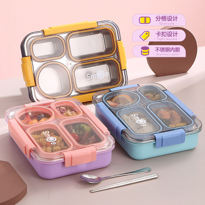 Factory Sealed Lunch Box 304 Stainless Steel Compartment Lunch Box Large Capacity Student Lunch Box with Tableware