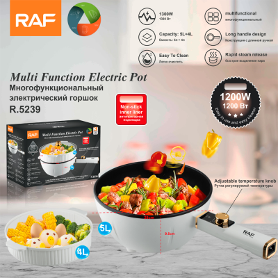 RAF European Standard Cross-Border Household Plug-in Frying Pan Integrated Non-Stick Pan with Steamer Multi-Functional Large Capacity Electric Frying Pan