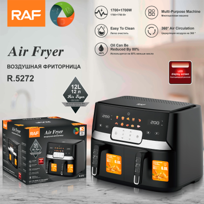 RAF European Standard Cross-Border Double Liner Air Fryer Double Warehouse Large Capacity Multi-Functional Double Pot Double Basket Smart Touch Screen Oil-Free
