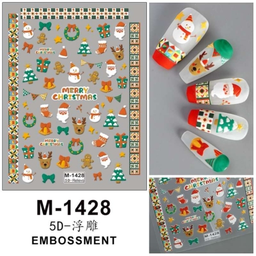 5d relief stereo internet hot wholesale christmas cartoon nail sticker ins cute nail decorative sticker