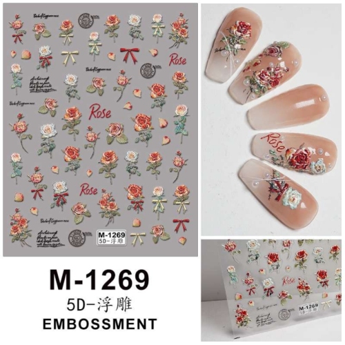 5d relief three-dimensional internet hot wholesale rose nail stickers ins decoration nail sticker