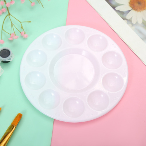 厂家直供10孔圆形调色板儿童绘画培训用颜料盘美甲美术彩绘调色盘