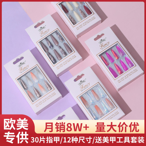 cross-border european and american wear nail ins30 pieces fake nails finished product nail tip finished product extended ballet nail nail stickers