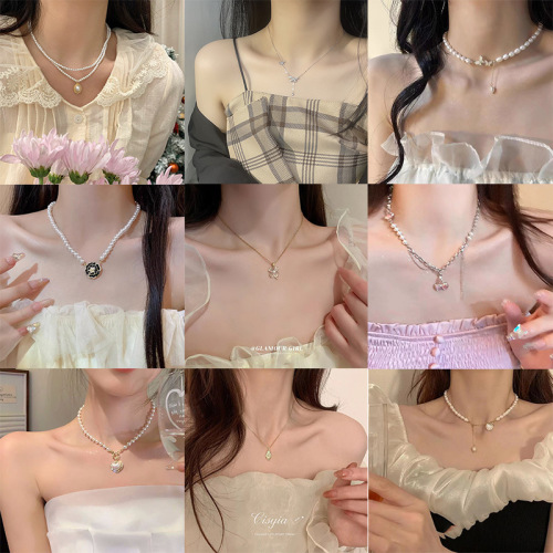 ins style light luxury necklace for women all-match special-interest design high-grade clavicle chain elegant pearl pendant ornaments wholesale