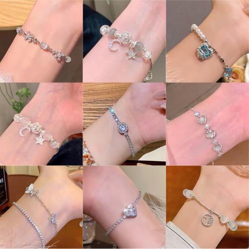 silver super flash zircon pearl bracelet girls high sense light luxury minority all-match bracelet temperament hot hand jewelry