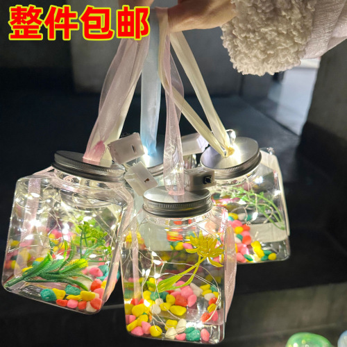 internet celebrity luminous can fish hot sale bubble fish bottle plastic turtle box with light novelty toy transparent small fish bottle
