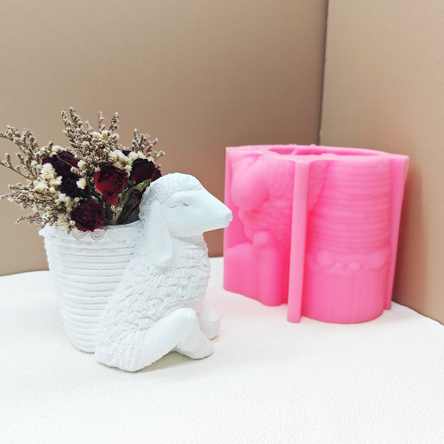 cartoon sheep succulent vase mold sheep dried flower flower arrangement gypsum vase concrete pen holder silicone mold