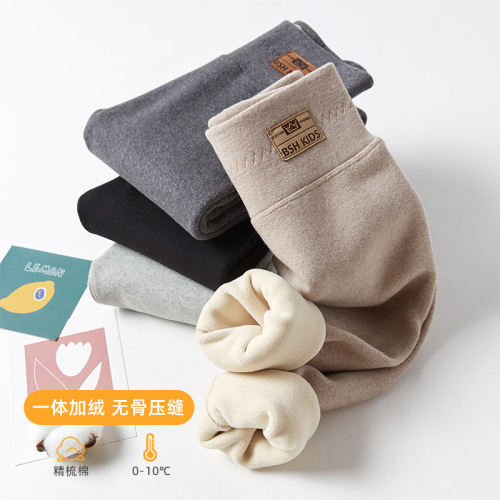 女童一体加绒加厚打底裤儿童冬季纯棉外穿保暖裤宝宝高腰棉裤a类