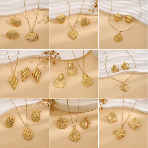 european and american exquisite irregular luxury creative polygon geometric leaves texture flower love heart earrings and necklace set
