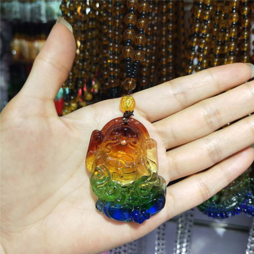 彩色琉璃项链吊坠观音貔貅 长款项链 民族风新款礼品赠品