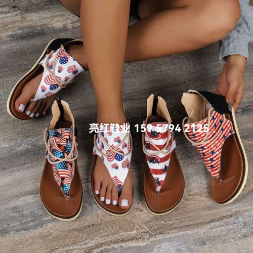 new arrival overseas large size summer flip-flops printed flat sandals women‘s back zipper casual beach shoes slippers sandals