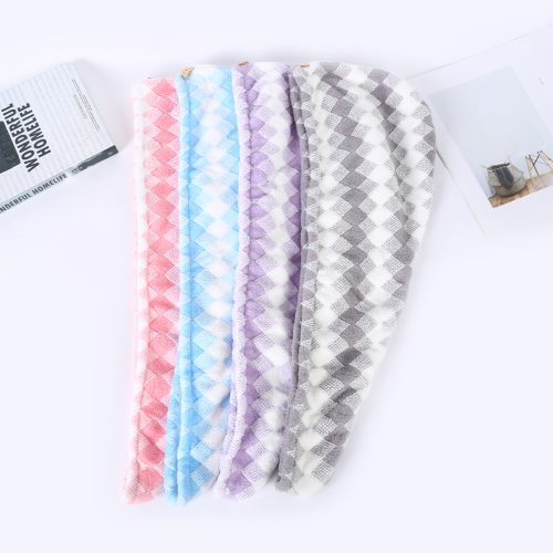 Mixed Color Rhombus Pattern Coral Fleece Texture Hair-Drying Cap Women‘s Bag Headscarf Hair Drying Towel Towels Absorbent Bath Cap
