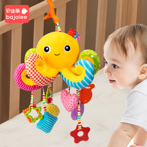 婴儿玩具推车挂件0-1岁宝宝安全座椅摇铃床头可挂八爪鱼抽拉玩偶