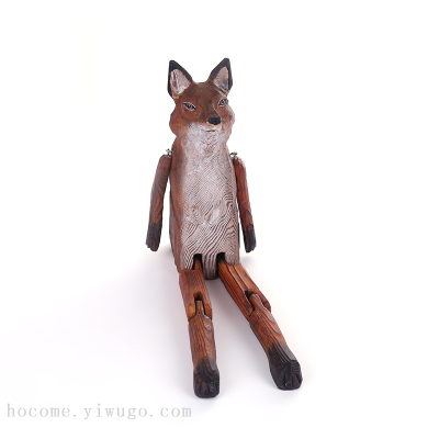 Handmade Carved Solid Wood Fox Animal Furniture Furnishing Articles