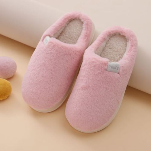 2023 Pure Color Short Rabbit Fur Winter Cotton Slippers Fashionable and Tasteful Simple but Not Simple Offline Popular