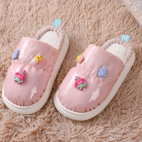 2023 Bright Leather Filling down Fabric Winter Cotton Slippers Fashionable and Tasteful Simple Not Simple Offline Hot