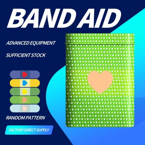 跨境外贸专供绿色爱心铁盒装彩虹色图案卡通创口贴工厂定制