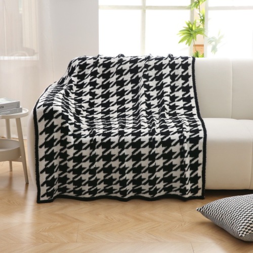 北欧经典千鸟格针织毯子半边绒毯午睡毛毯沙发毯四季款床上盖毯