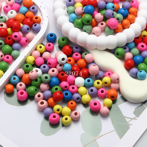 color he wooden bead sub-size mixed color water paint color round beads handmade diy bracelet wooden bead scattered beads factory wholesale