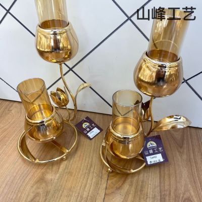 S844a New Candlestick Crystal Glass Candlestick Metal Candlestick European Candlestick Decorative Crafts