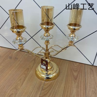 S742 New Candlestick Crystal Glass Candlestick Metal Candlestick European Candlestick Decorative Crafts