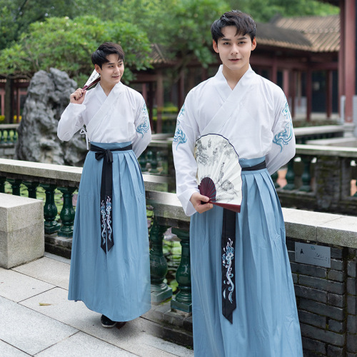 chinese style men‘s hanfu men‘s and women‘s couple suit ancient costume han elements ancient style elegant ju shi light color three-piece suit spring