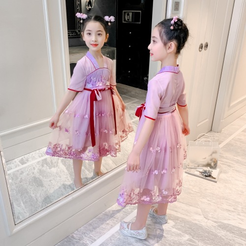 chinese style improved daily girls‘ children‘s han chinese costume han elements girls‘ dress ancient style large swing chest-high dress women