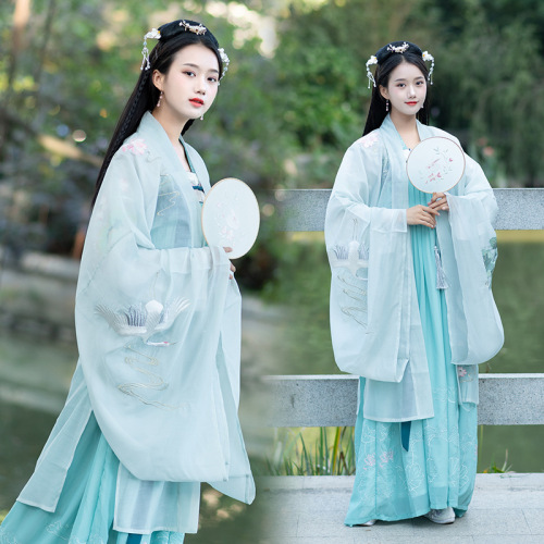 spring and summer women‘s clothing wei and jin style lotus flower embroidered fairy hanfu big sleeve shirt chinese style dust fairy big sleeve shirt outer wear