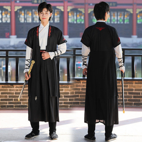 national style song style half sleeve cardigan han chinese clothing for men half sleeve chinese style chivalrous men‘s fairy large size ancient costume style three-piece set