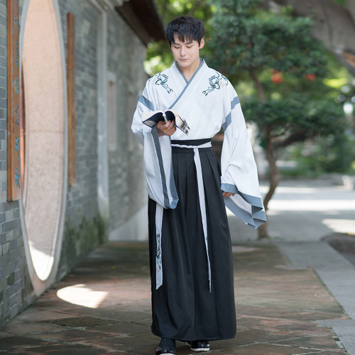 wei and jin style embroidery cross-collar ruqun suit large size jin short jacket hanfu daily chinese style non-ancient costume men‘s business attire