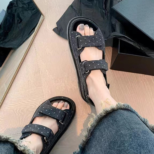 grape mom studiolee all-match one-strap velcro thick flat open toe beach sports sandals for women summer